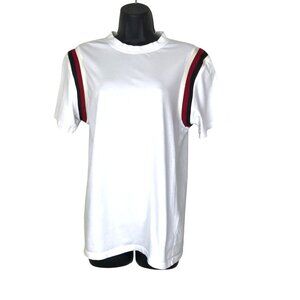 Sandro Paris White T-shirt With  Red, Black And Cream Stripe Size M